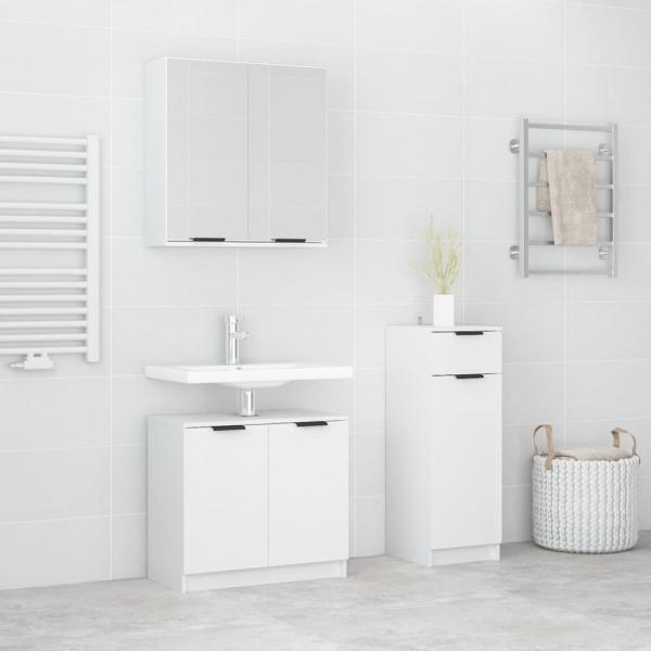 ARDEBO.de - 3-tlg. Badmöbel-Set Weiß Holzwerkstoff