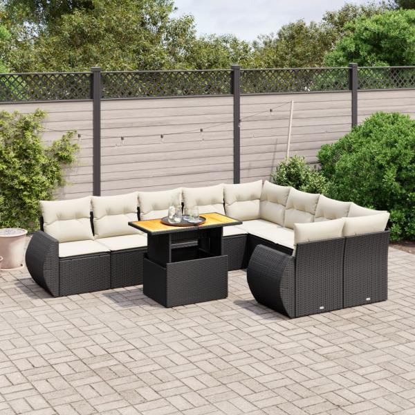 ARDEBO.de - 10-tlg. Garten-Sofagarnitur mit Kissen Schwarz Poly Rattan