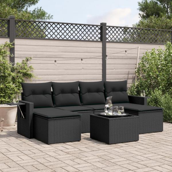 ARDEBO.de - 7-tlg. Garten-Sofagarnitur mit Kissen Schwarz Poly Rattan