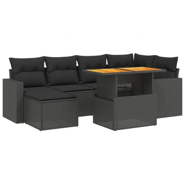 ARDEBO.de - 7-tlg. Garten-Sofagarnitur mit Kissen Schwarz Poly Rattan
