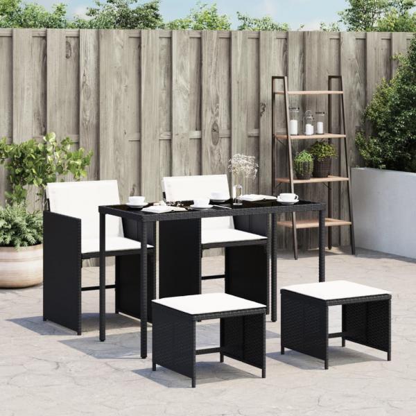 ARDEBO.de - 5-tlg. Garten-Essgruppe mit Kissen Schwarz Poly Rattan