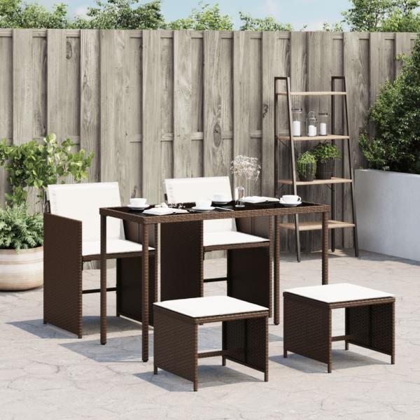 ARDEBO.de - 5-tlg. Garten-Essgruppe mit Kissen Braun Poly Rattan
