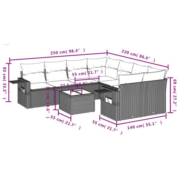 9-tlg. Garten-Sofagarnitur mit Kissen Schwarz Poly Rattan