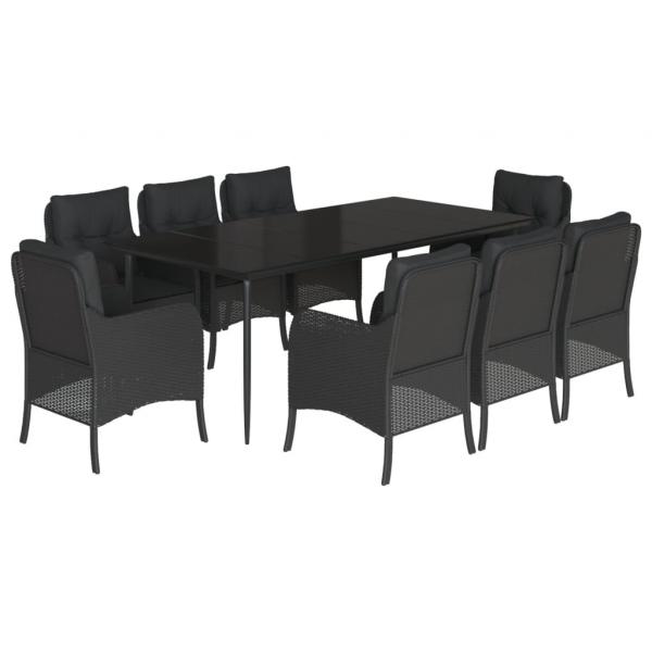 9-tlg. Garten-Essgruppe mit Kissen Schwarz Poly Rattan