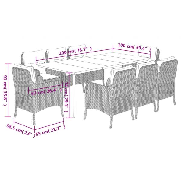 9-tlg. Garten-Essgruppe mit Kissen Schwarz Poly Rattan