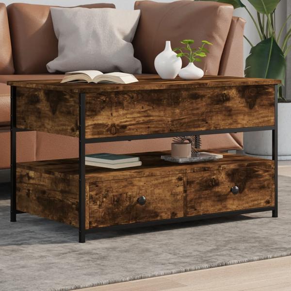 ARDEBO.de - Couchtisch Räuchereiche 85x50x50 cm Holzwerkstoff und Metall
