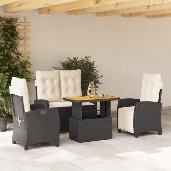 ARDEBO.de - 4-tlg. Garten-Essgruppe mit Kissen Schwarz Poly Rattan