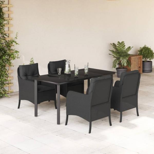 ARDEBO.de - 5-tlg. Garten-Essgruppe mit Kissen Schwarz Poly Rattan