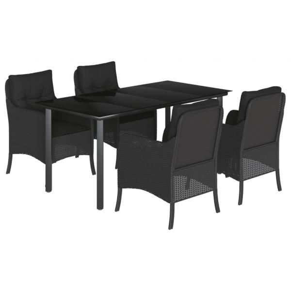5-tlg. Garten-Essgruppe mit Kissen Schwarz Poly Rattan