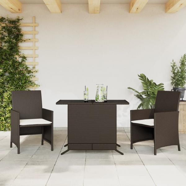 ARDEBO.de - 3-tlg. Bistro-Set mit Kissen Braun Poly Rattan