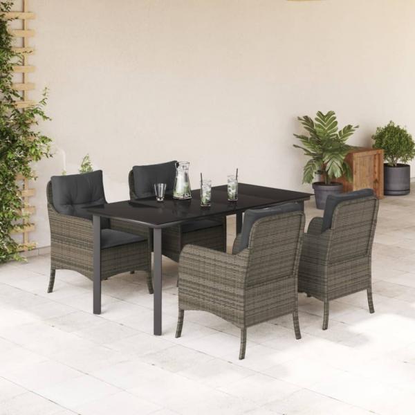 ARDEBO.de - 5-tlg. Garten-Essgruppe mit Kissen Grau Poly Rattan