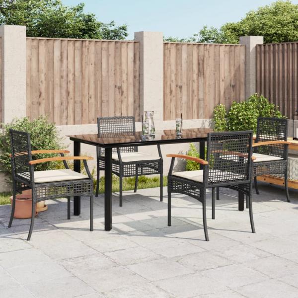 ARDEBO.de - 5-tlg. Garten-Essgruppe mit Kissen Schwarz Poly Rattan