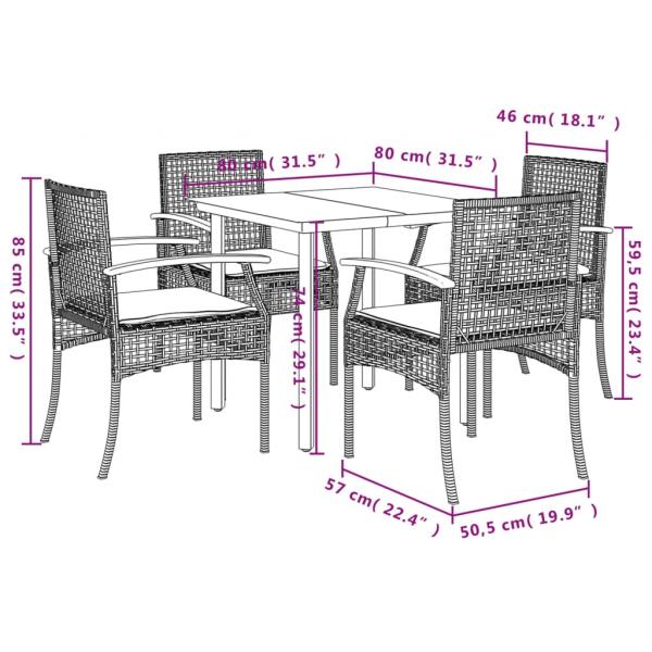 5-tlg. Garten-Essgruppe mit Kissen Schwarz Poly Rattan