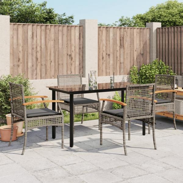 ARDEBO.de - 5-tlg. Garten-Essgruppe mit Kissen Grau Poly Rattan
