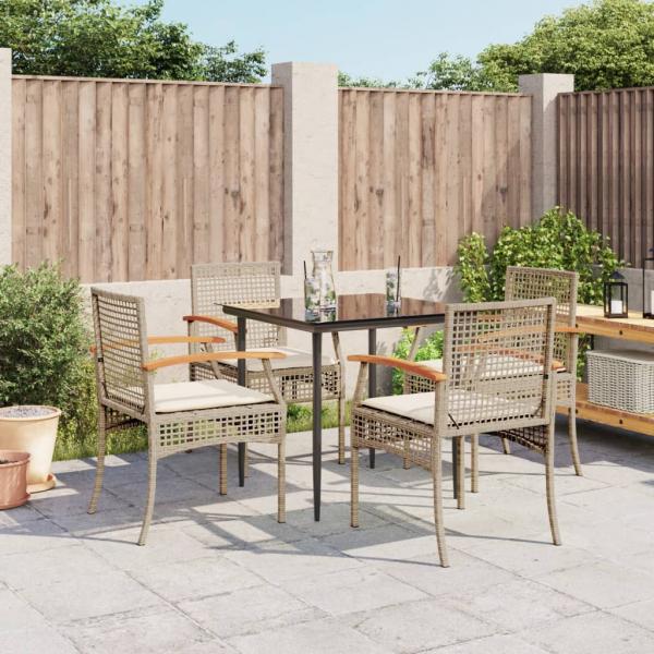 ARDEBO.de - 5-tlg. Garten-Essgruppe mit Kissen Beige Poly Rattan
