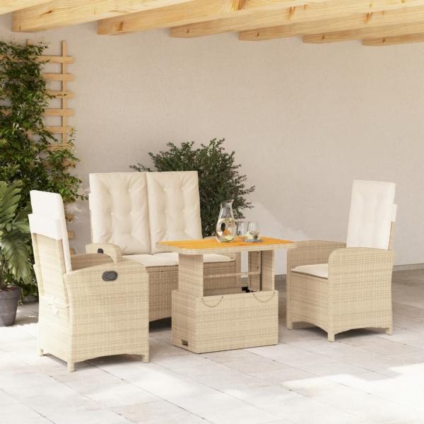 ARDEBO.de - 4-tlg. Garten-Essgruppe mit Kissen Beige Poly Rattan