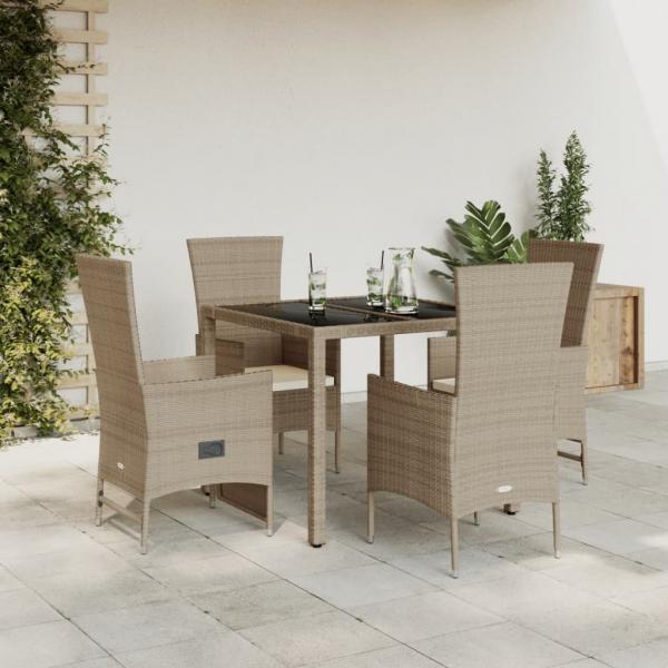 ARDEBO.de - 5-tlg. Garten-Essgruppe mit Kissen Beige Poly Rattan