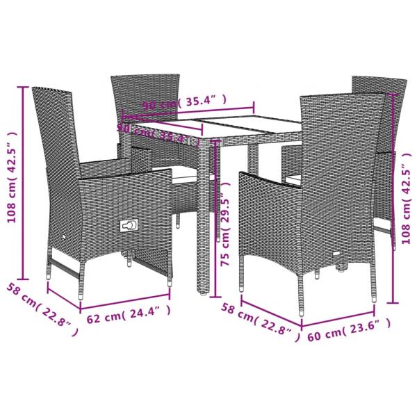 5-tlg. Garten-Essgruppe mit Kissen Beige Poly Rattan
