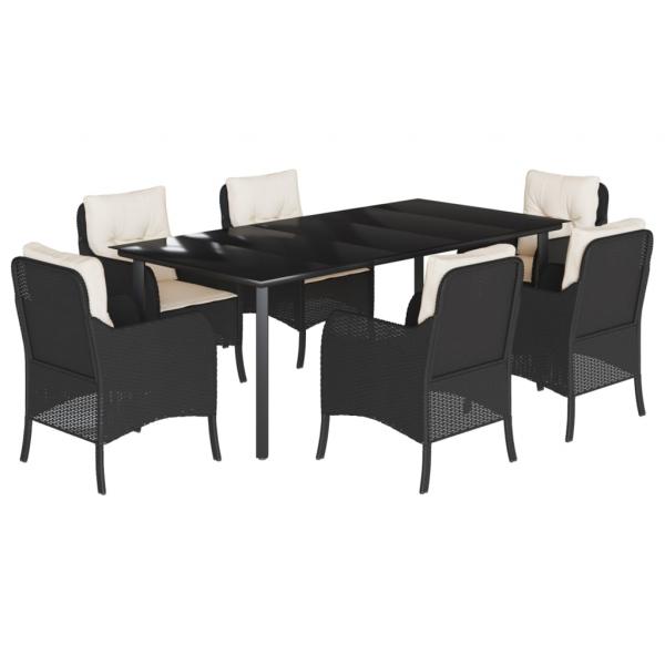 7-tlg. Garten-Essgruppe mit Kissen Schwarz Poly Rattan