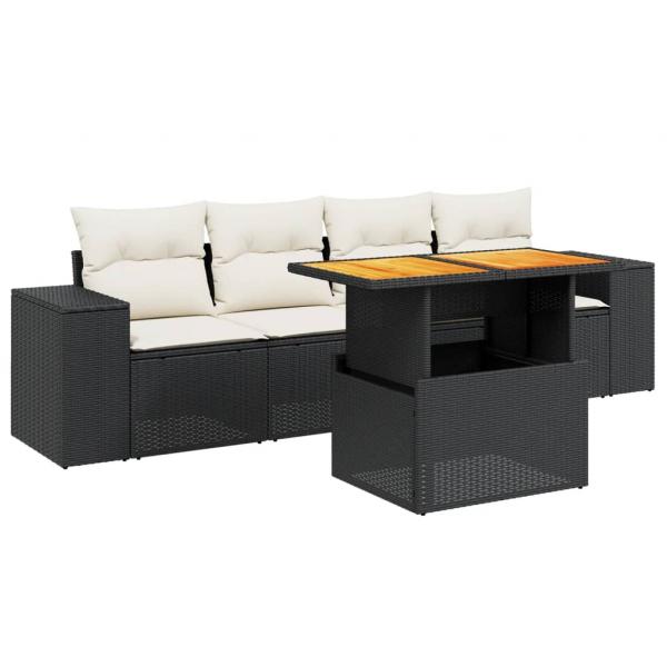 5-tlg. Garten-Sofagarnitur mit Kissen Schwarz Poly Rattan