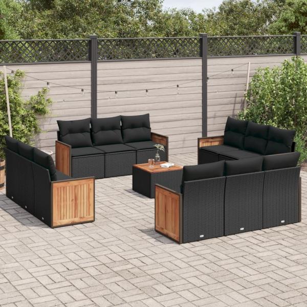 ARDEBO.de - 13-tlg. Garten-Sofagarnitur mit Kissen Schwarz Poly Rattan