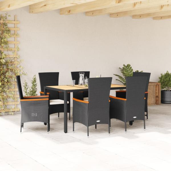 ARDEBO.de - 7-tlg. Garten-Essgruppe mit Kissen Schwarz Poly Rattan