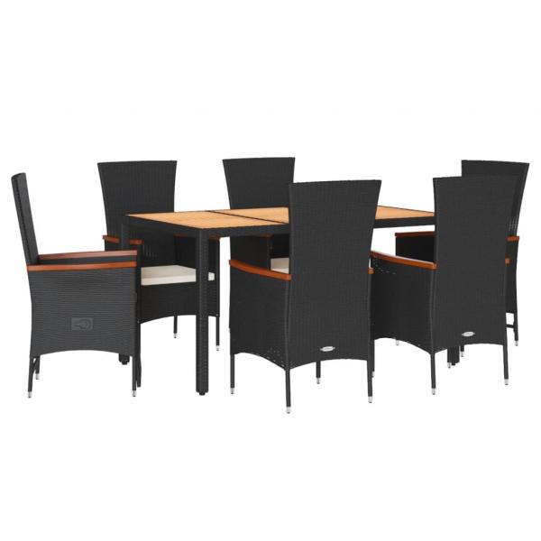 7-tlg. Garten-Essgruppe mit Kissen Schwarz Poly Rattan