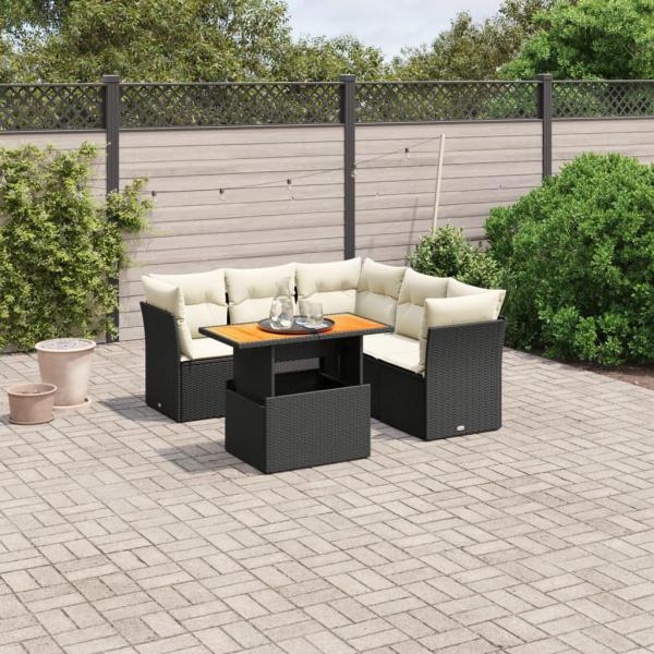 ARDEBO.de - 5-tlg. Garten-Sofagarnitur mit Kissen Schwarz Poly Rattan