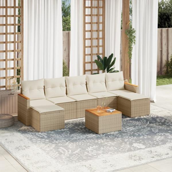 ARDEBO.de - 8-tlg. Garten-Sofagarnitur mit Kissen Beige Poly Rattan