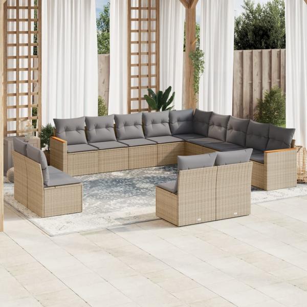 ARDEBO.de - 13-tlg. Garten-Sofagarnitur mit Kissen Beige Poly Rattan