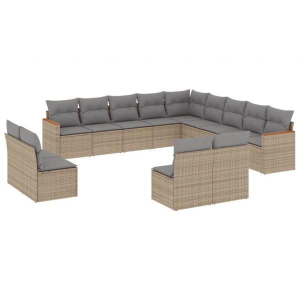 13-tlg. Garten-Sofagarnitur mit Kissen Beige Poly Rattan