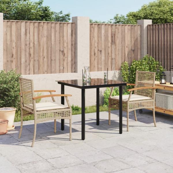 ARDEBO.de - 3-tlg. Garten-Essgruppe mit Kissen Beige Poly Rattan