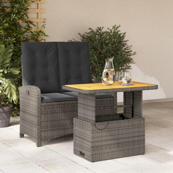 ARDEBO.de - 2-tlg. Garten-Essgruppe mit Kissen Grau Poly Rattan