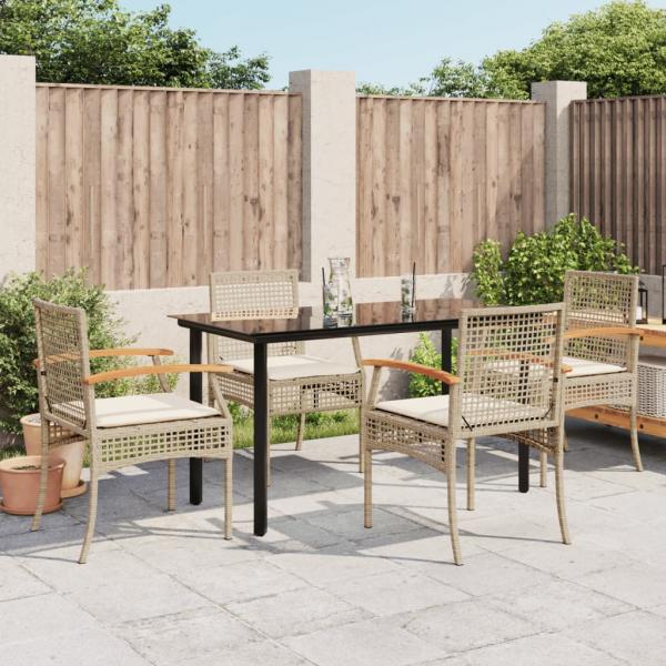 ARDEBO.de - 5-tlg. Garten-Essgruppe mit Kissen Beige Poly Rattan