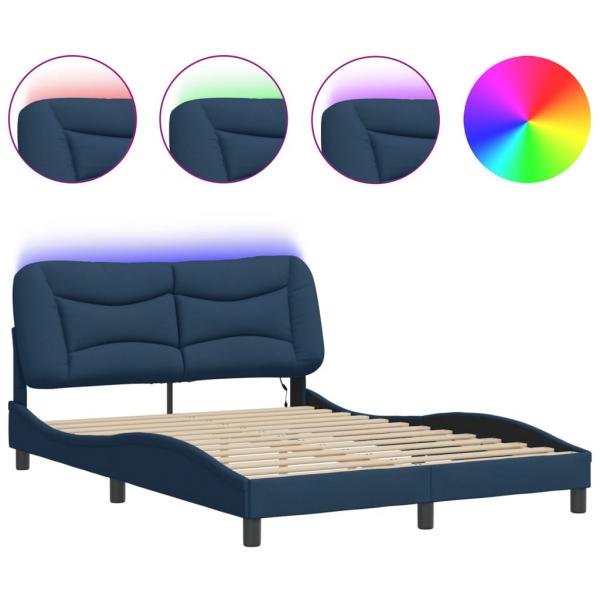 Bettgestell mit LED Blau 140x190 cm Stoff