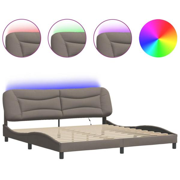 Bettgestell mit LED Taupe 200x200 cm Stoff