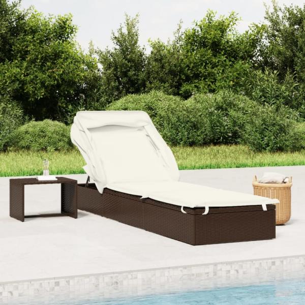 ARDEBO.de - Sonnenliege mit Faltdach Braun 213x63x97 cm Poly Rattan