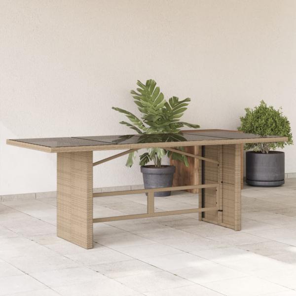 ARDEBO.de - Gartentisch mit Glasplatte Beige 190x80x74 cm Poly Rattan