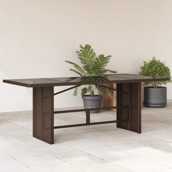 ARDEBO.de - Gartentisch mit Glasplatte Braun 190x80x74 cm Poly Rattan