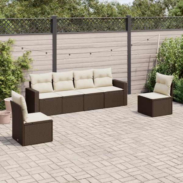 ARDEBO.de - 6-tlg. Garten-Sofagarnitur mit Kissen Braun Poly Rattan