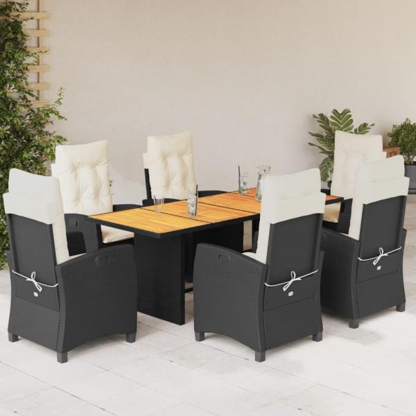 ARDEBO.de - 7-tlg. Garten-Essgruppe mit Kissen Schwarz Poly Rattan