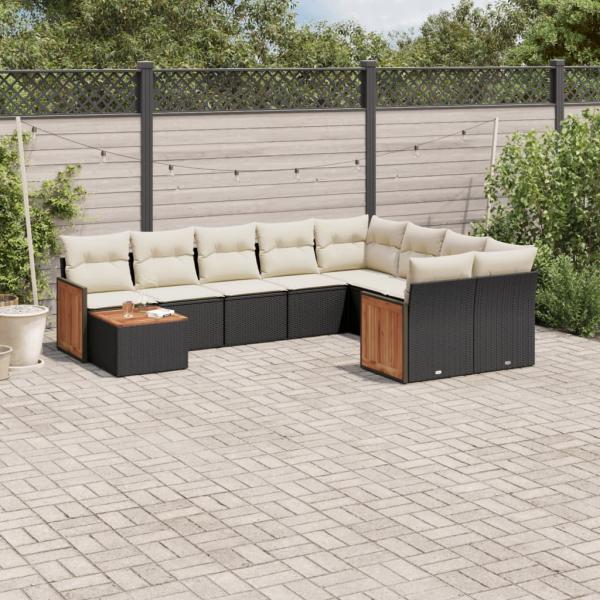 ARDEBO.de - 10-tlg. Garten-Sofagarnitur mit Kissen Schwarz Poly Rattan