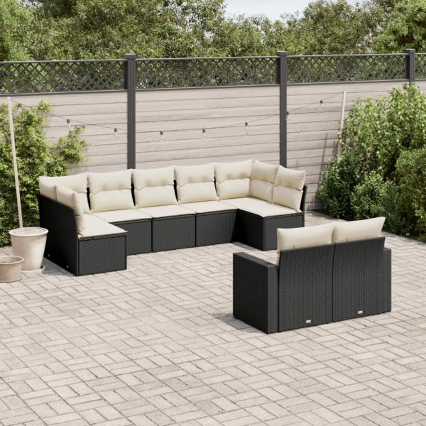 ARDEBO.de - 9-tlg. Garten-Sofagarnitur mit Kissen Schwarz Poly Rattan