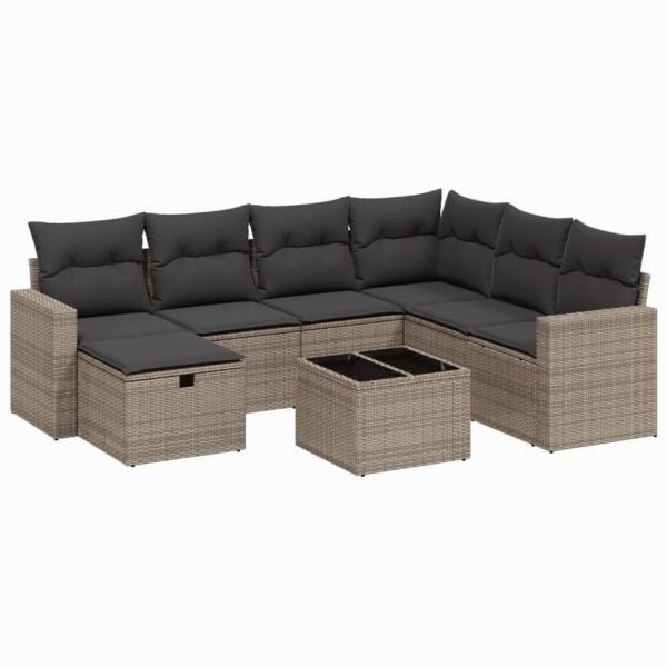 8-tlg. Garten-Sofagarnitur mit Kissen Grau Poly Rattan