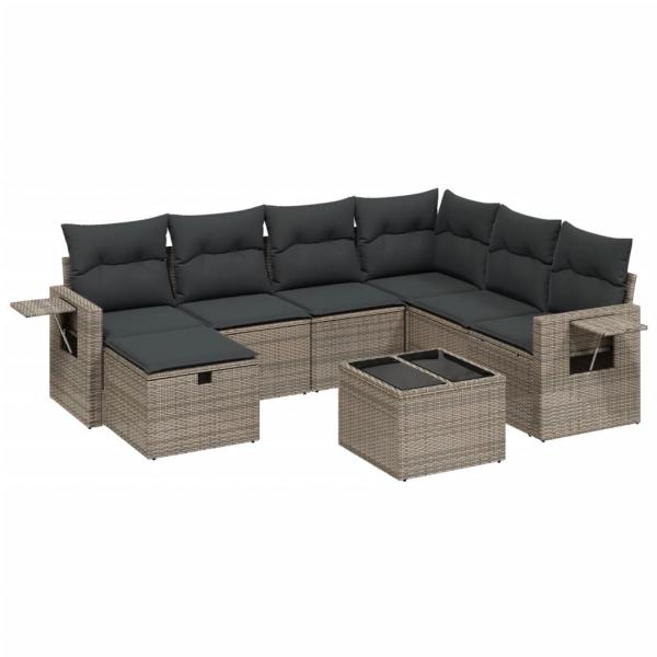 8-tlg. Garten-Sofagarnitur mit Kissen Grau Poly Rattan