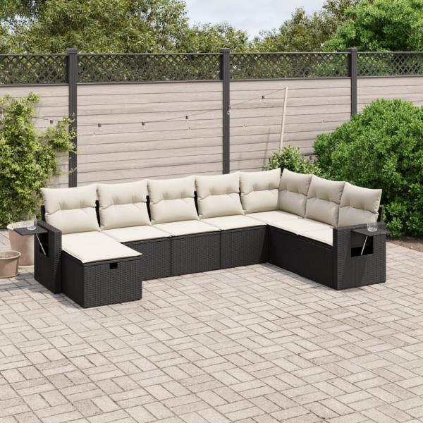 ARDEBO.de - 8-tlg. Garten-Sofagarnitur mit Kissen Schwarz Poly Rattan