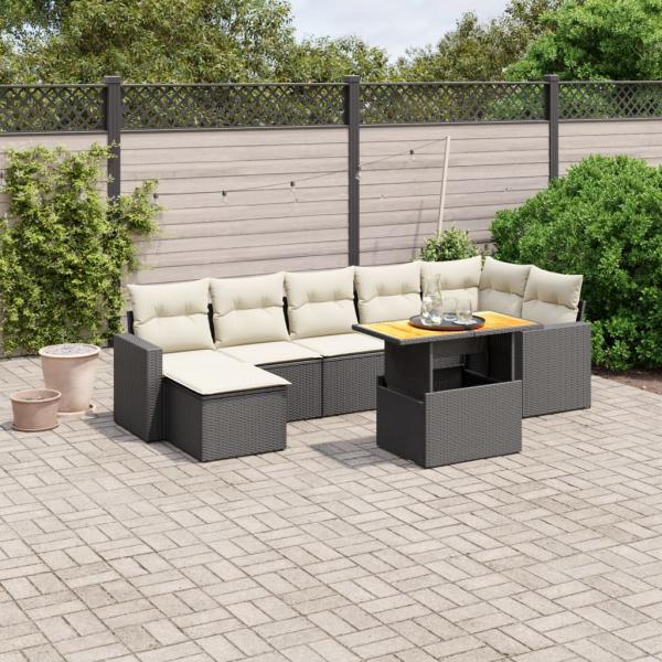 ARDEBO.de - 8-tlg. Garten-Sofagarnitur mit Kissen Schwarz Poly Rattan