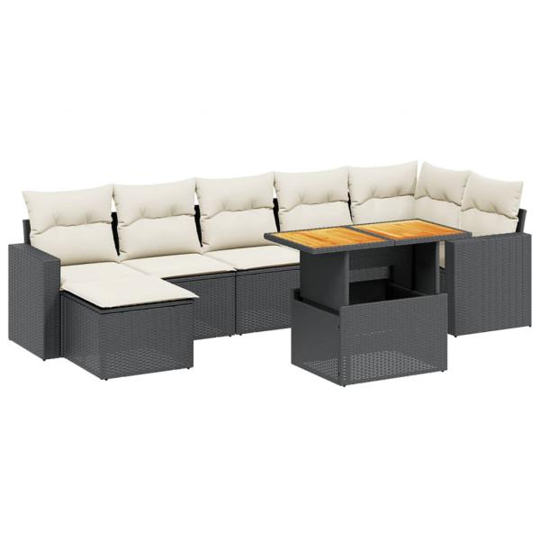 8-tlg. Garten-Sofagarnitur mit Kissen Schwarz Poly Rattan