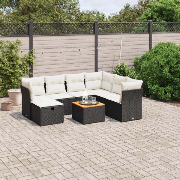 ARDEBO.de - 8-tlg. Garten-Sofagarnitur mit Kissen Schwarz Poly Rattan