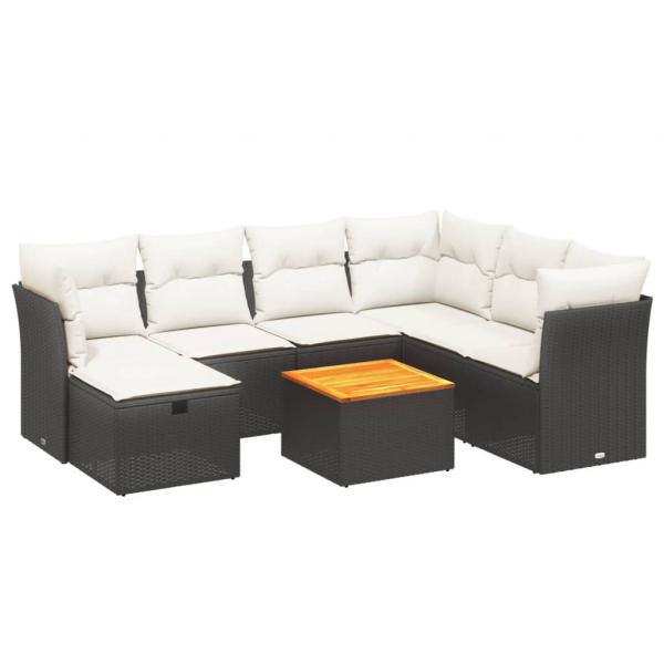 8-tlg. Garten-Sofagarnitur mit Kissen Schwarz Poly Rattan